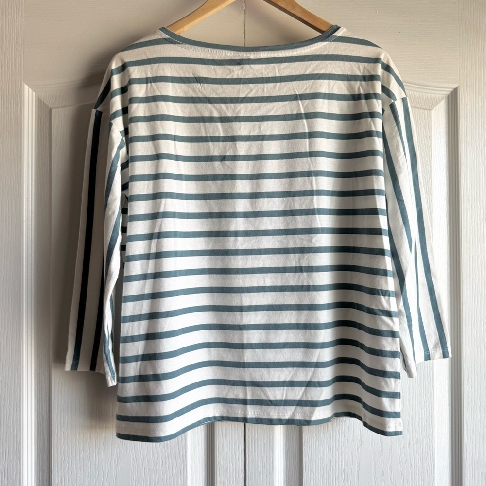Ann Taylor Boat Neck Striped Pima Cotton Tee - Picture 7 of 9